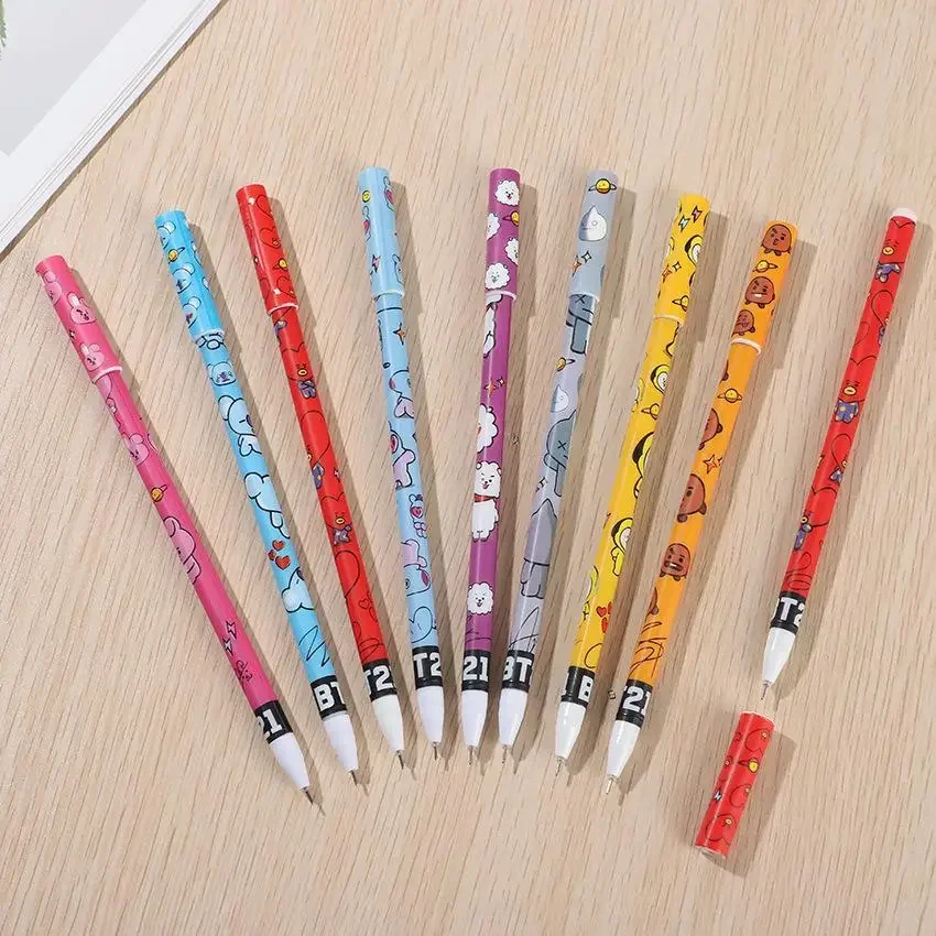 BT21 Gel Pen Kawaii Student Study Supplies Stationery Fashion Cartoon TATA Smooth Black 0.5mm Quick Drying Child Birthday Gift