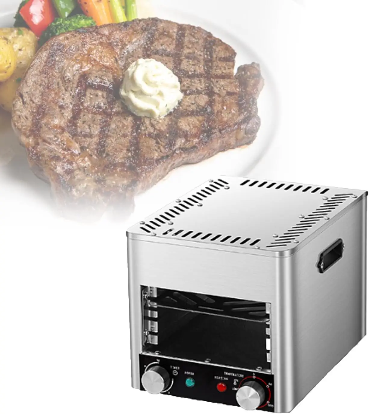 Máquina de bife grelhado, máquina de bife sem fumaça totalmente automática, para carne, frango, frutos do mar, legumes, brinde a