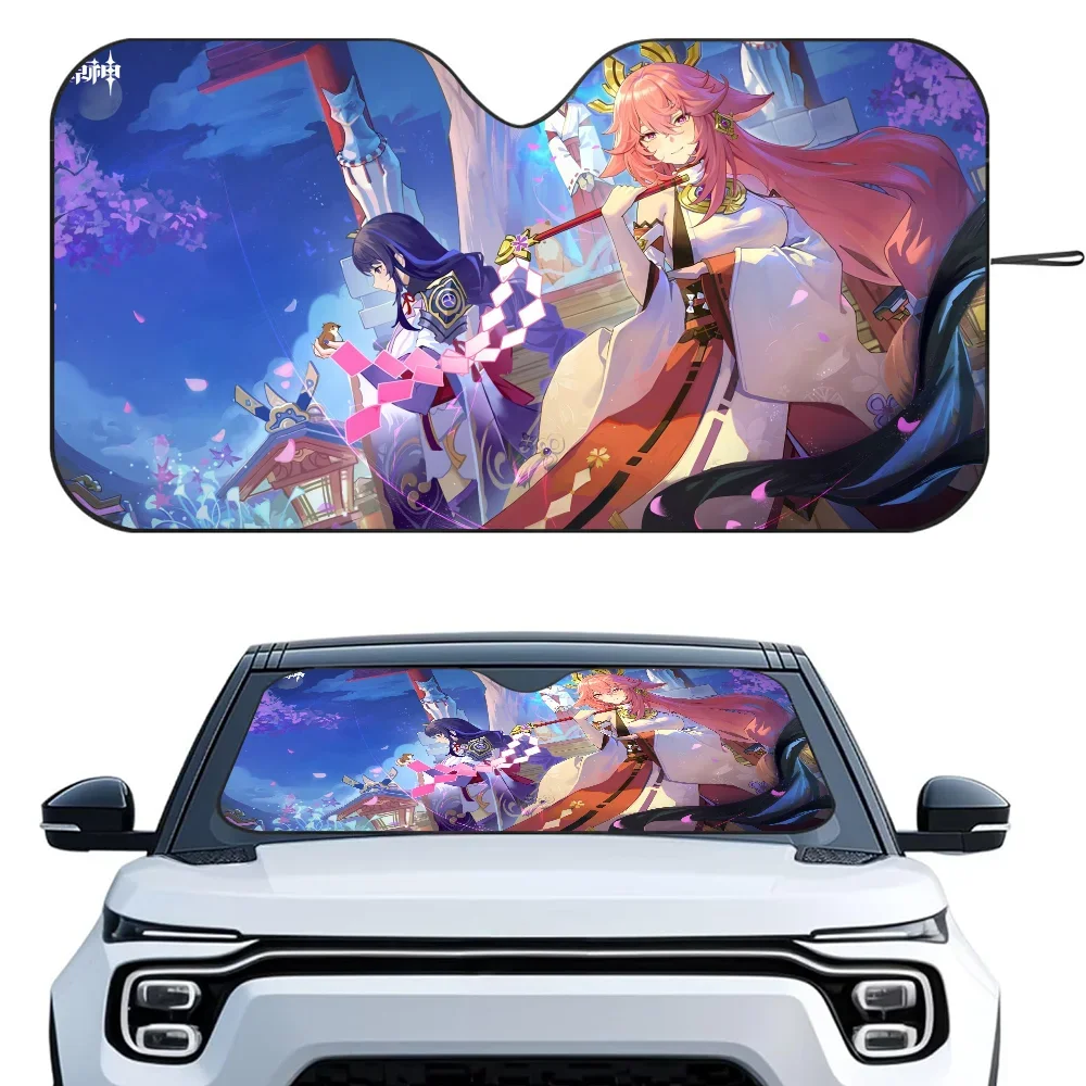 

Yae Miko Genshin Impact Car Sunsha Heat-insulating Aluminum Film Windshield Sunshas Blocks UV Rays Car Sun Visor Protector