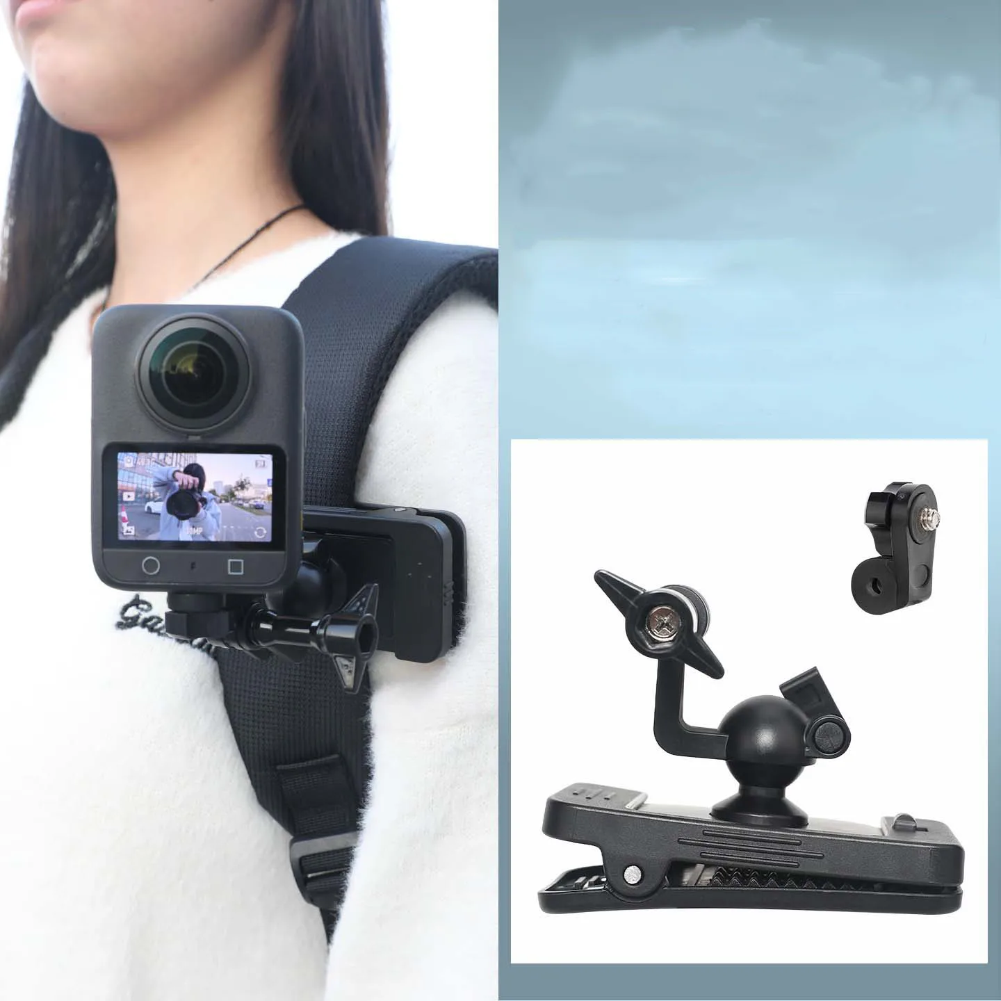 for DJI 360/OSMO Action 5/6/Pocket 3/nano, for Insta360 X5/Ace Pro2 Camera Image Multifunctional Vision backpack straps clip