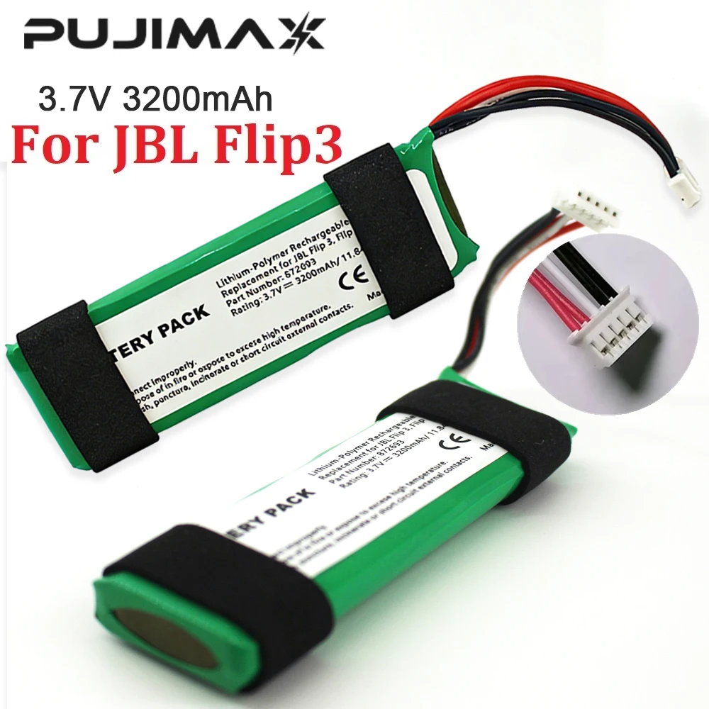 

PUJIMAX Rechargeable Lithium ion Polymer Battery For JBL Flip 3 Flip3 3.7V 3200mAh GSP872693 Player Bluetooth Speaker Battery