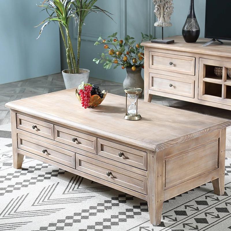 American country solid wood antique nostalgic living room small apartment French retro old drawer