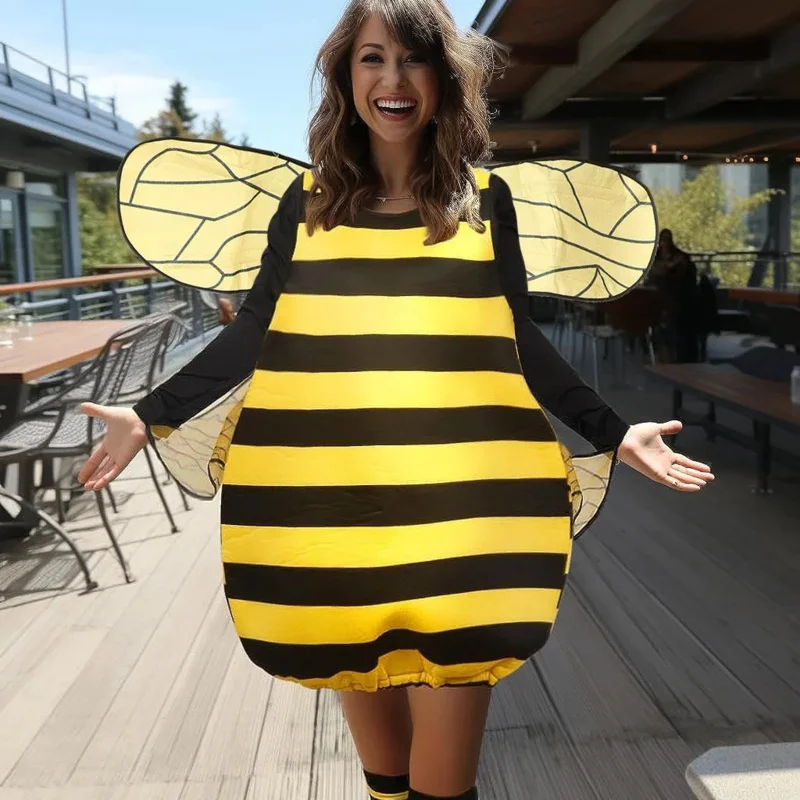 Yellow Bee Ladybug Cosplay Fantasias para adultos e crianças, Halloween Onesie, adereços de férias, roupas engraçadas de palco, mulheres e meninas