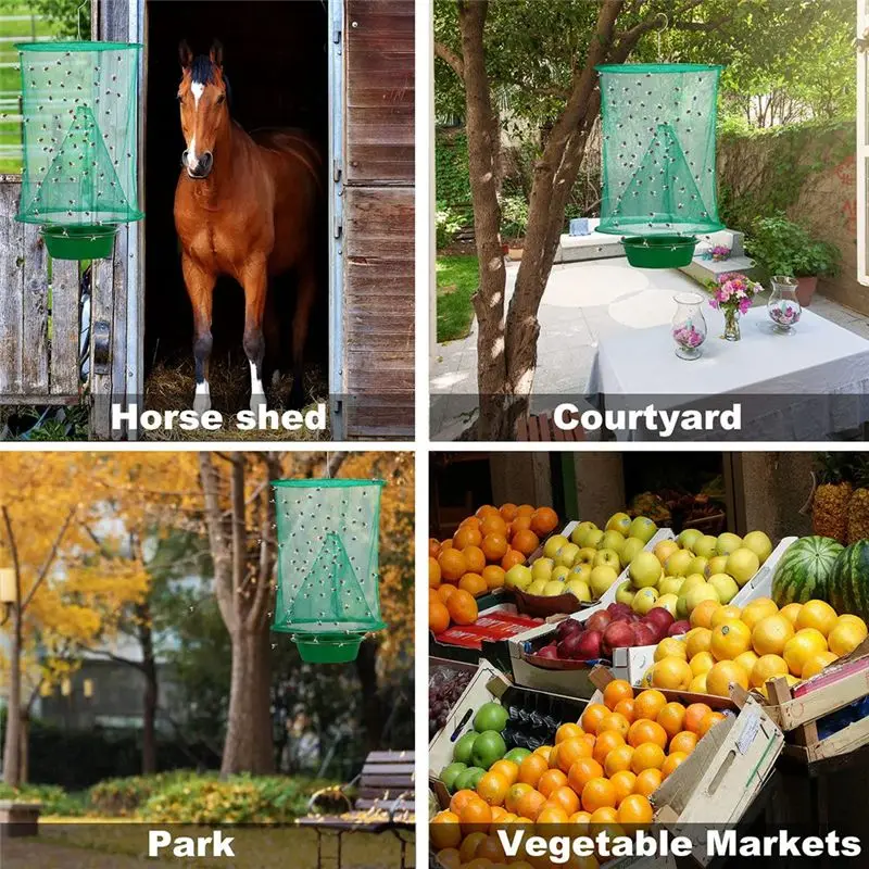 AT44-8PCS Ranch Fly Traps - Reusable Fly Traps With Bait-Tray Outdoor Indoor Hanging, Stable Horse Fly Catcher Cage