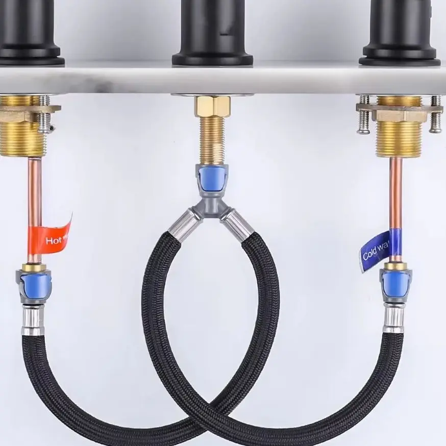 12Inch Quick Connect Replacement Hose For Bathroom Faucet Hot And Cold Water Supply Blue PE Pipe For Bathroom Sink Faucet Hose