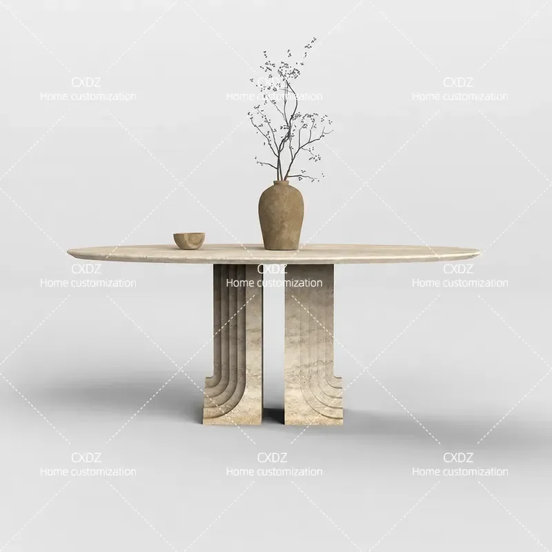 Natural Travertine Dining Table Wabi Sandy Wind Style Stone Marble Tea Table for Living Room Household Bed and Breakfast