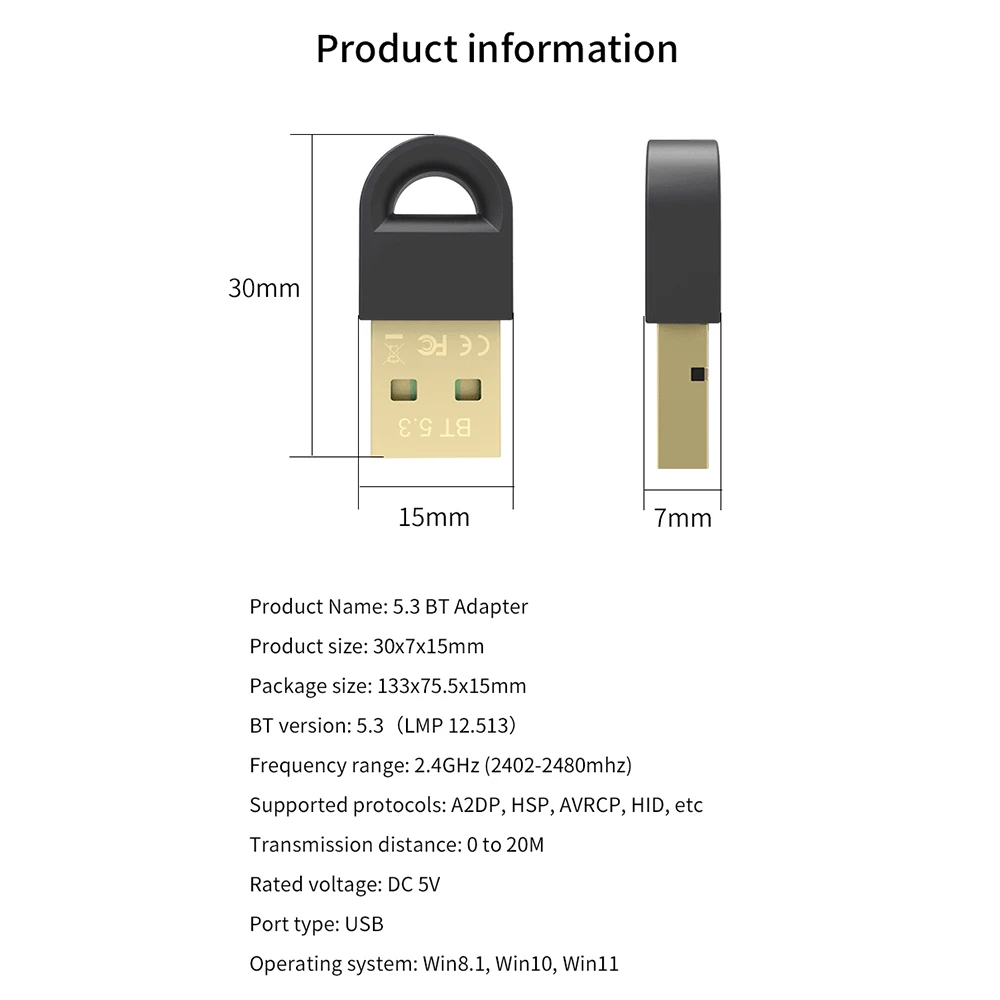 Wireless USB Bluetooth 5.3 Adapter Bluetooth Dongle Music Sound Receiver Adaptador Bluetooth Car Adapter Transmitter For Laptop