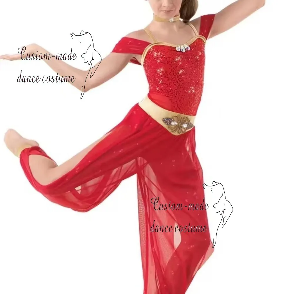 

Indian dance performance costume, short-sleeved jumpsuit, classical ethnic Xinjiang dance attire for stage performances