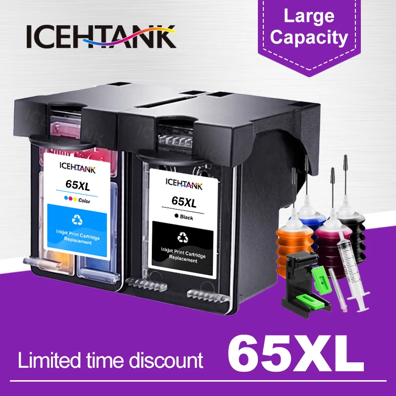 

ICEHTANK For HP 65 65xl Refill Kit Cartridge For HP Deskjet 2622 2640 2680 3755 3752 2655 2652 5052 5055 Printer