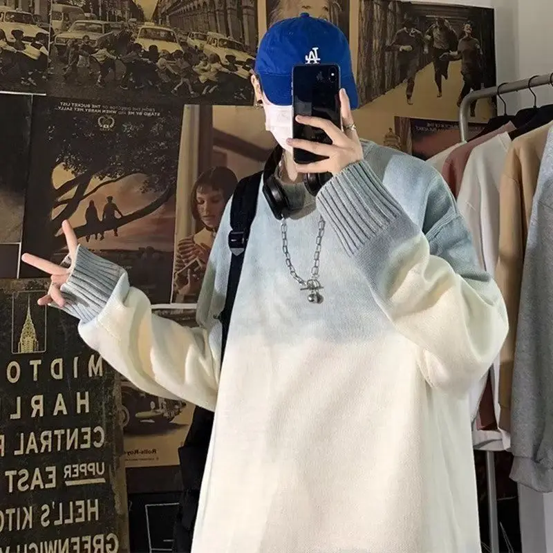 Maglione lavorato a maglia sfumato a contrasto ampio girocollo da uomo