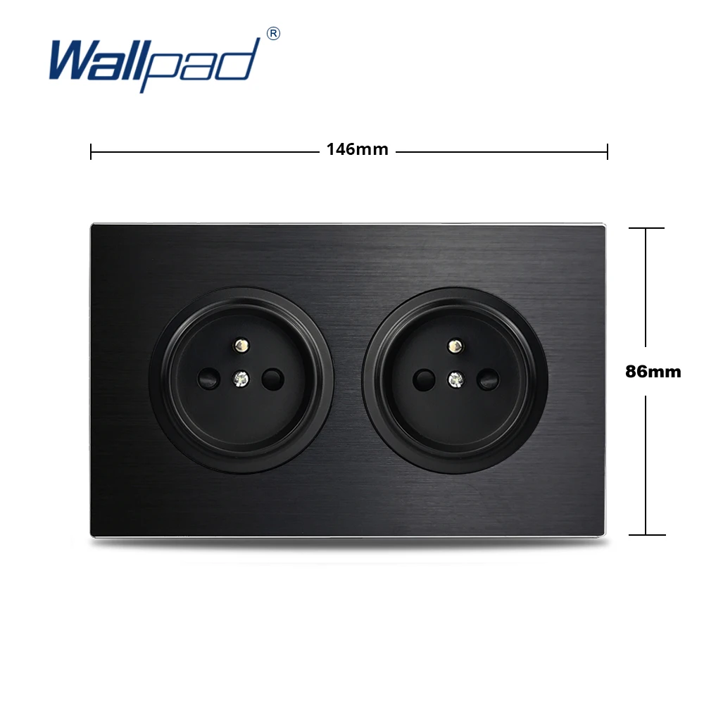 Dubbel EU Frans stopcontact bruin geborsteld aluminium paneel stopcontact 146 * 86 mm Wallpad L6