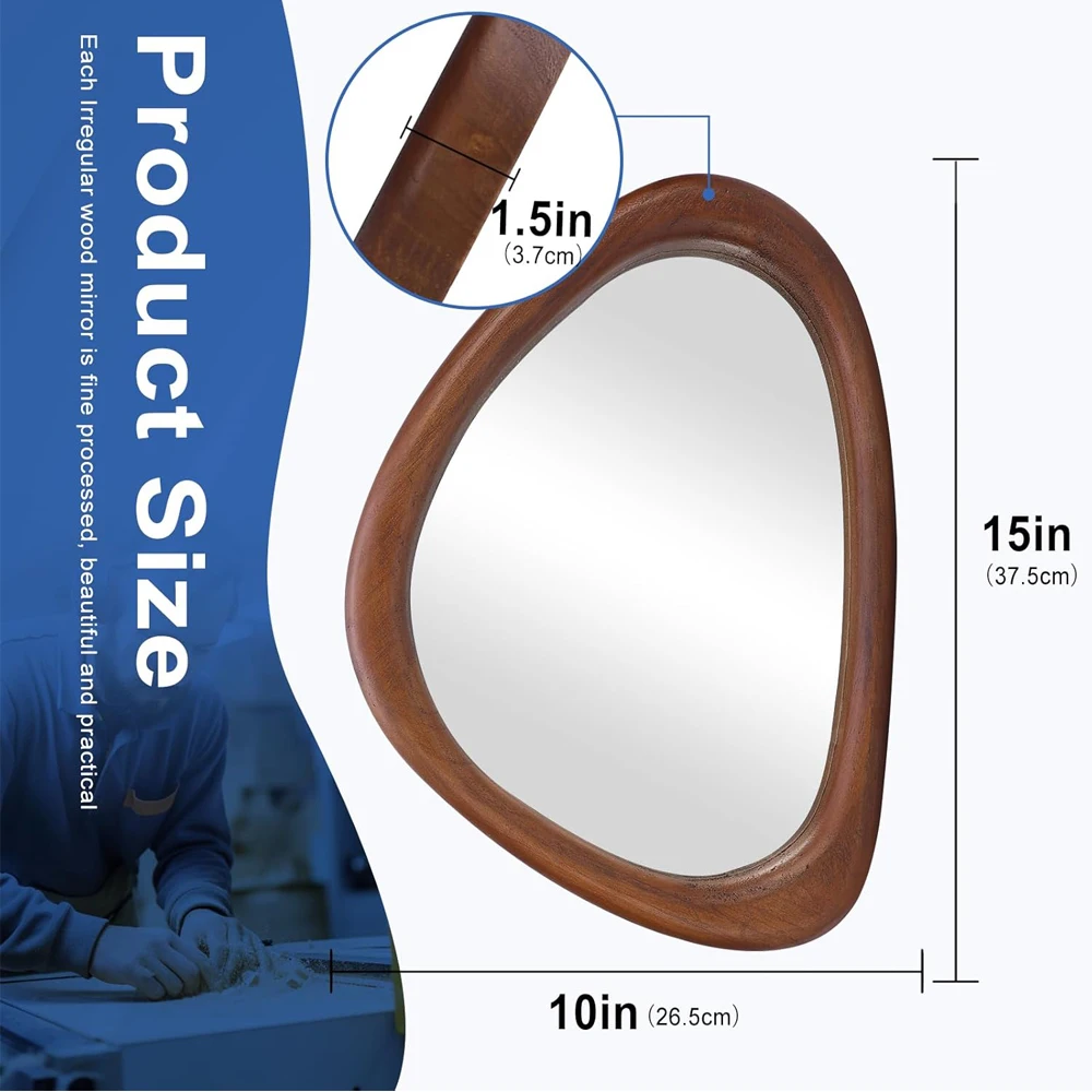 Irregular Wall Mirror, 15 * 10 inch Asymmetrical Wood Mirrors, Small Wall Mirror, Hanging Vertically and Horizontally. Mirrors