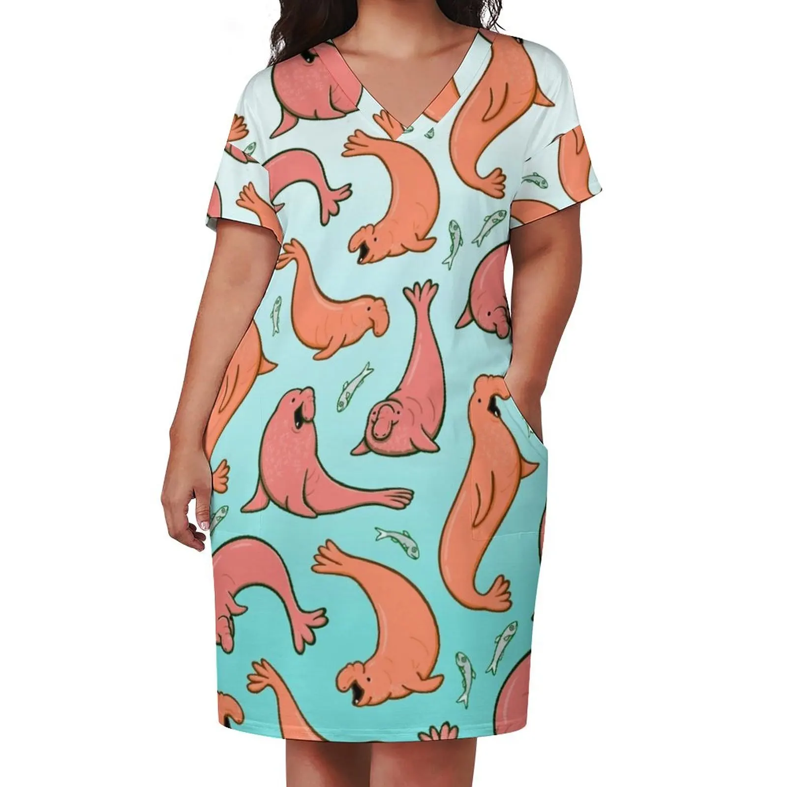 Elephant Seal Pattern Loose Pocket Dress summer clothes Dance dresses clothing women summer 2025