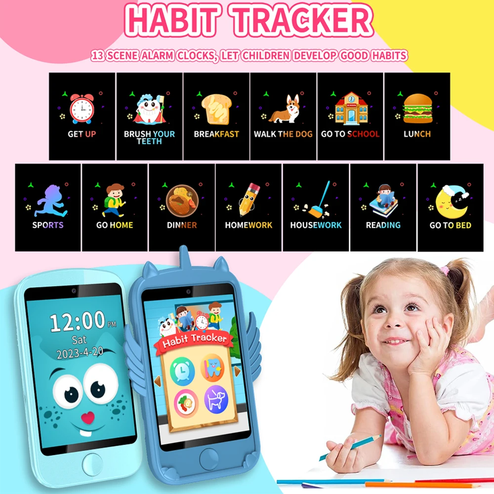 Children Smartphone 2G Camera Video Record Music Play Pedometer 19 Games Habit Tracking Girls Boys Clock Smart Watch Kids