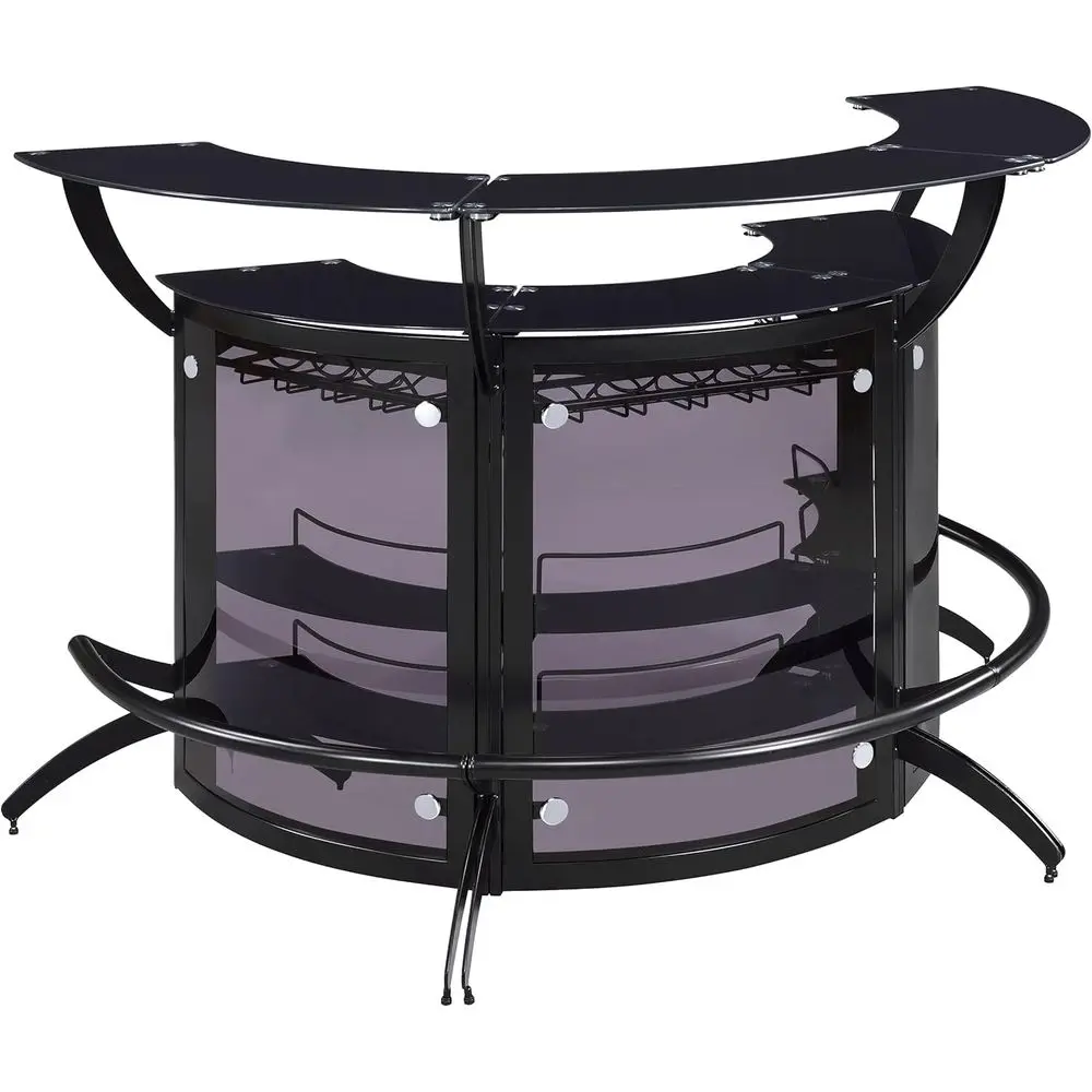3-Piece Modern Acrylic & Glass Bar Cabinet with Curved Design, Wine Rack & Stemware Holder - Black