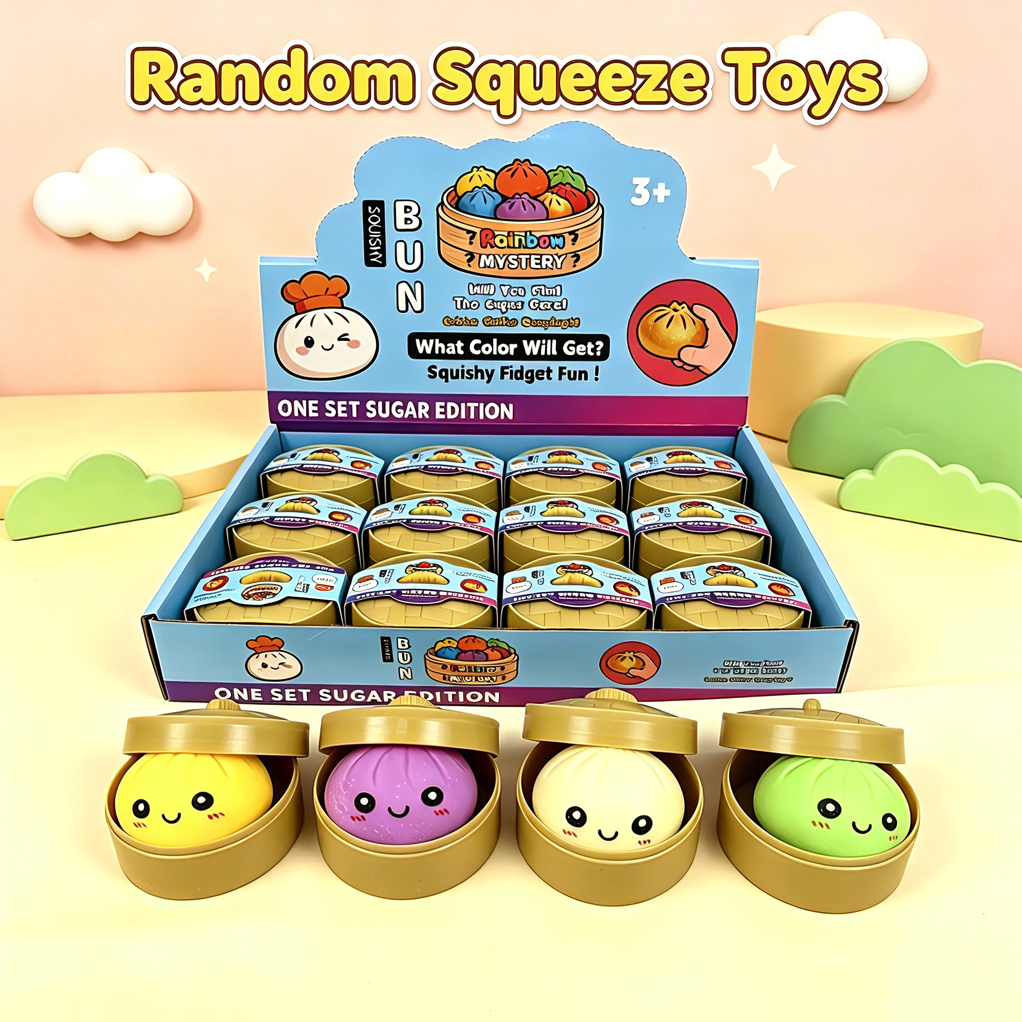 HEISS: Bunte Simulierte Dampfnudel-Squishy-Blindbox (1-6 Stück) mit Sensorischem Knödel-Quetschspielzeug zur Stresslinderung
