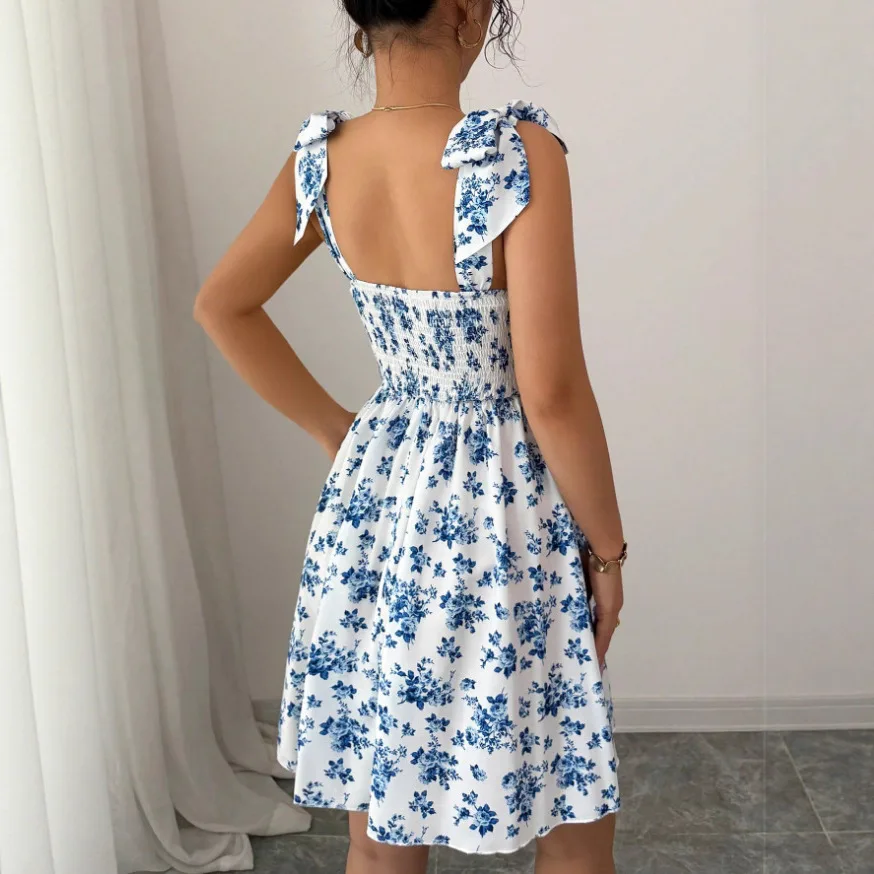 Women's New 2026 Summary Floral. Print Tie-back   Erotogenic Strap Clothes Wedding Dress Maxi Y2k、 Robe