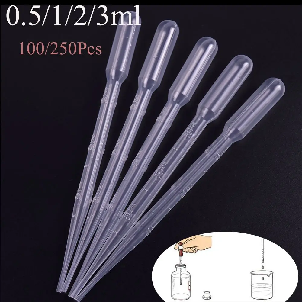 100/250Pcs Multi-function Home Lab Supplies Test Tubes Plastic Disposable Dropper Liquid Transfer Pasteur Graduated Pipettes