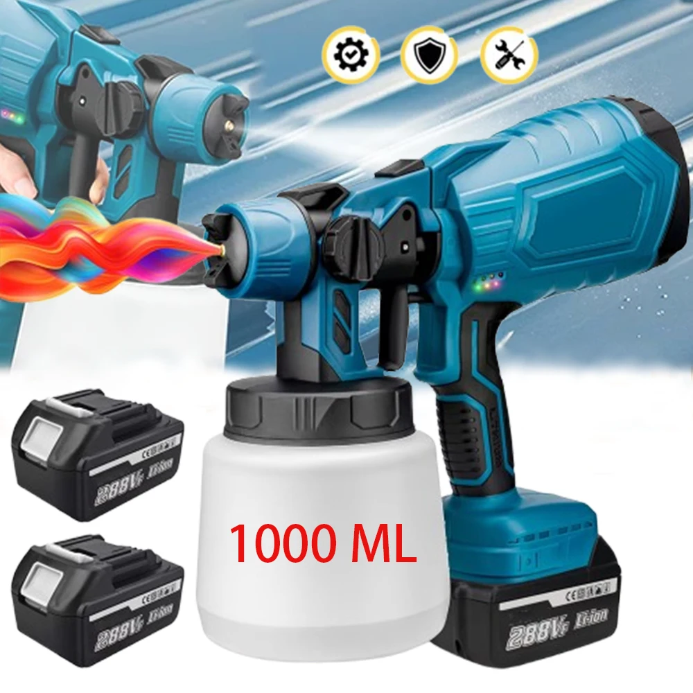 1000ML Cordless Elektrische Spritzpistole Tragbare Haushalts Farbe Sprayer Auto Möbel Stahl