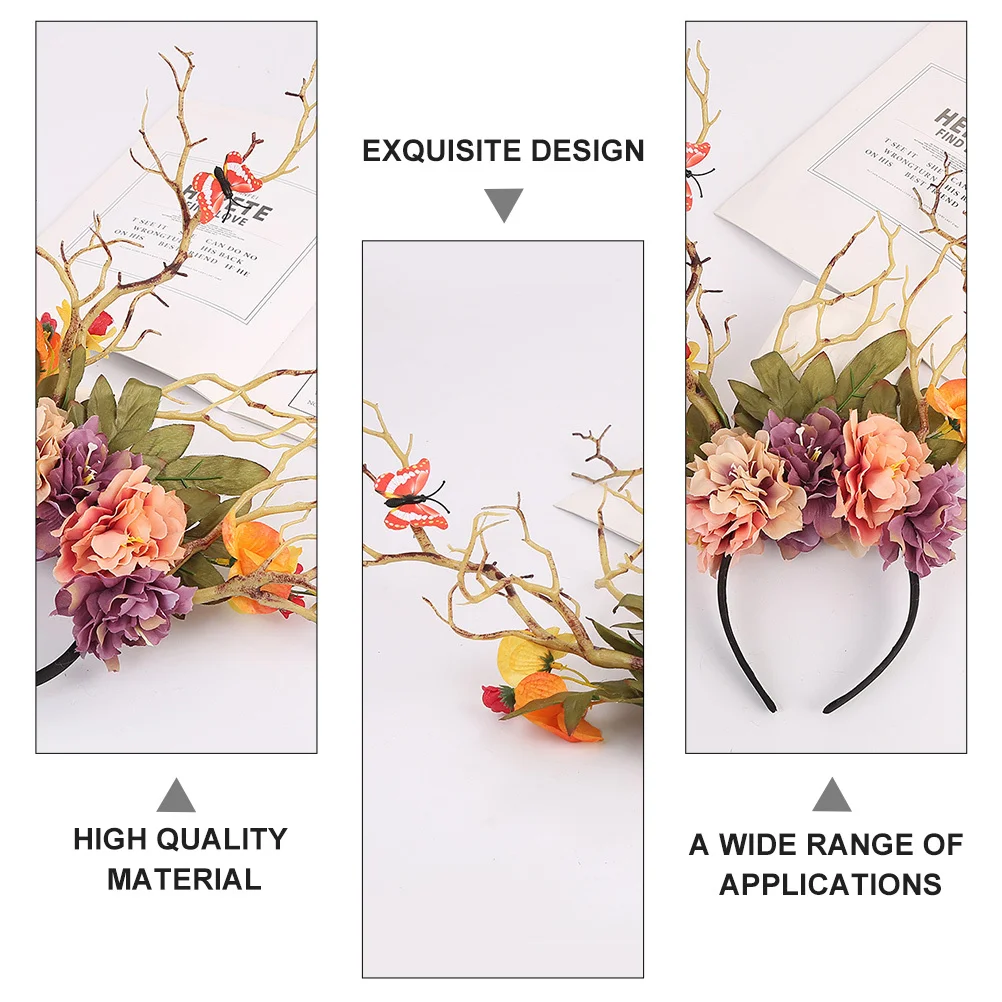 

1Pcs Simulated Branch Flower Deer Horn Headband Holiday Antler Hair Accessory Christmas Halloween Party Decorative Hairband