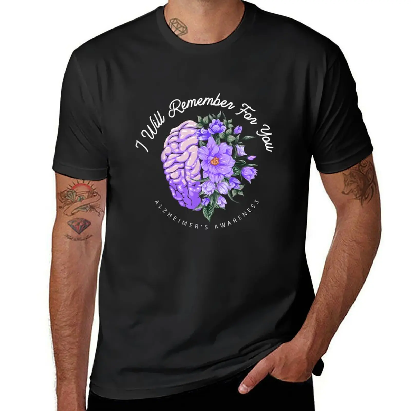 Alzheimer's Awareness I Will Remember For You Brain T-Shirt graphics sublime men graphic t shirts