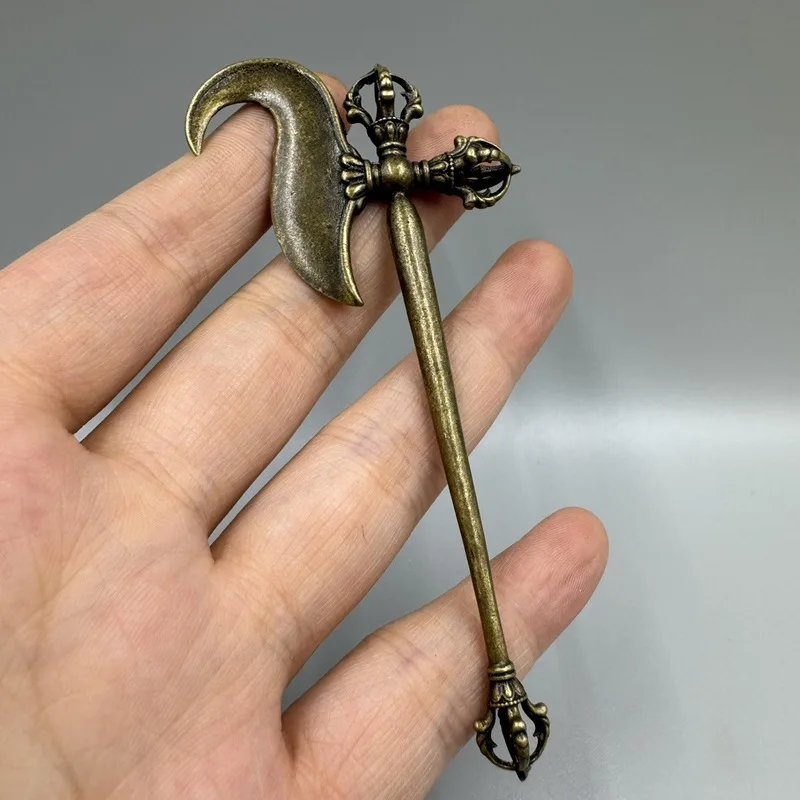 Antique collectible Distressed brass vajra  scepter machete axe men's iron elephant hook ornament