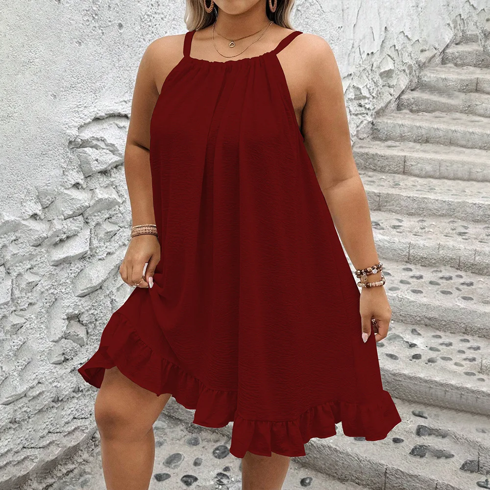 

Large Size Women's Solid Color Sun Skirt 2025 Summer New Style Loose and Large Pleated Sexy Jumpsuit Summer Elegantes Casual Y2k