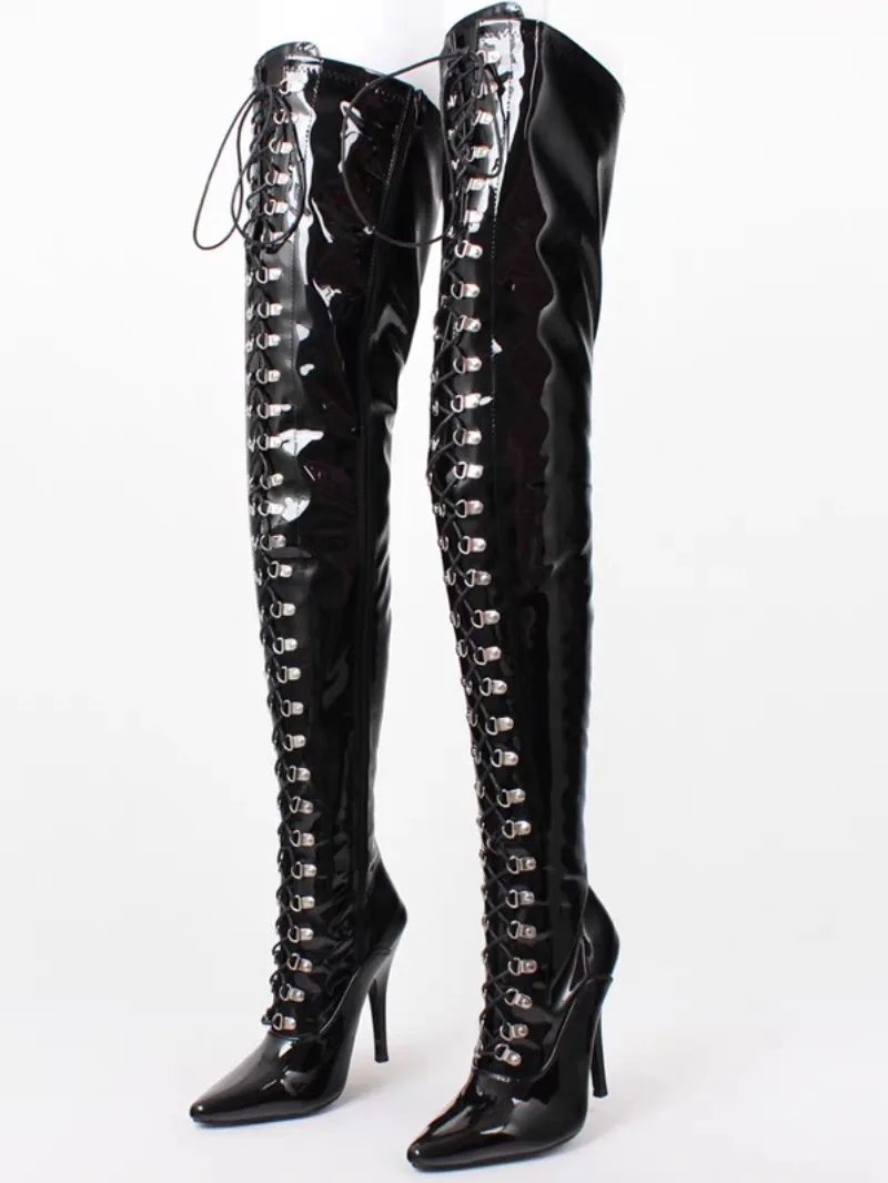 

Sexy super high heels 12cm over the knee boots look slim, sexy long boots, plus plus size queen boots, pole dancing tight fittin