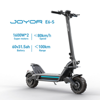 JOYOR E6-S Electric Scooter 1600W*2  Scooter Dual Motor Anti-skid Off Road Pneumatic Tire 60V 31.5Ah 80km Range 80km/h eScooter