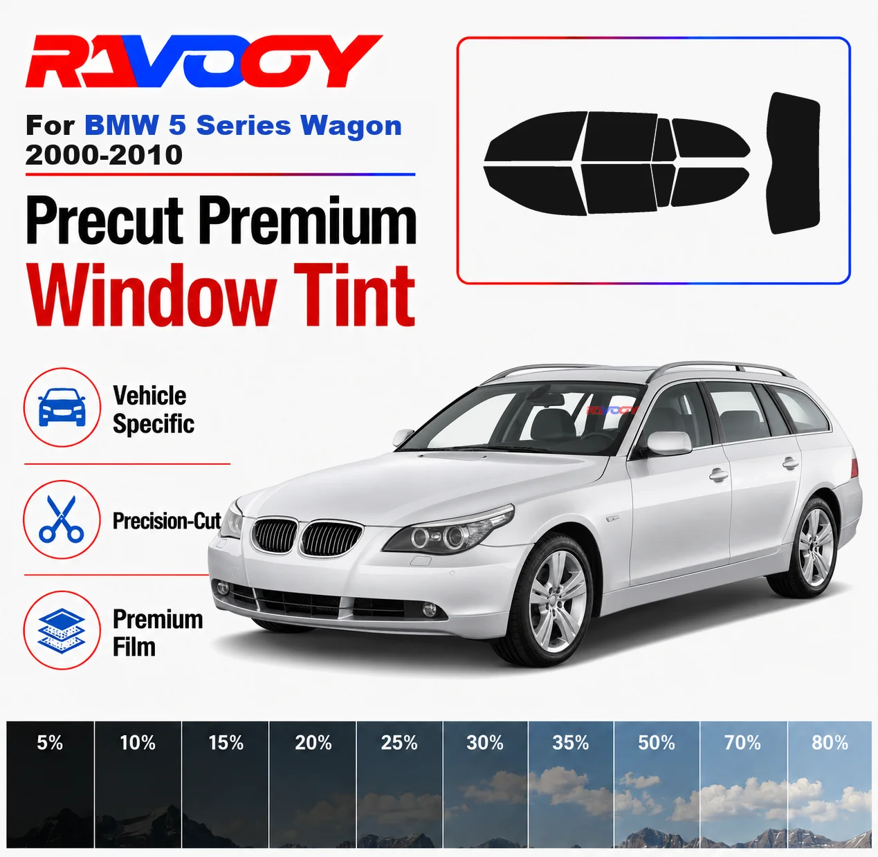 Premium Precut Window Tint Kit Front Rear Windows Rear Windshield For BMW 5 Series Wagon 2000-2010 Car Solar Nano Ceramic Film