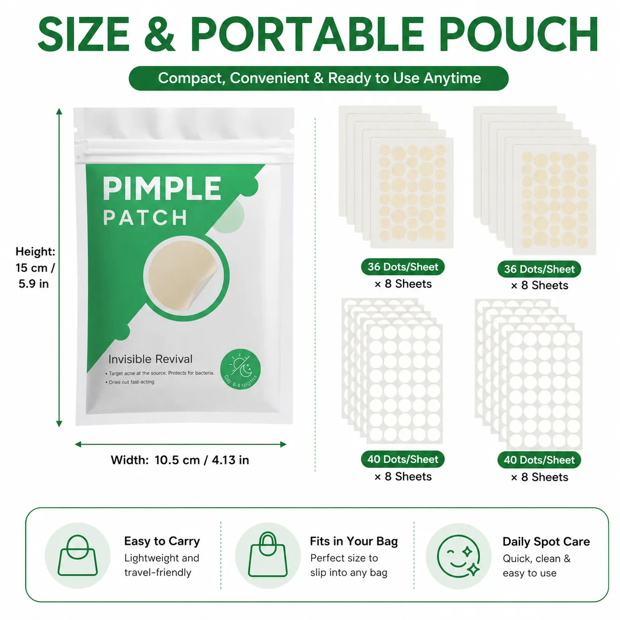 380/760pcs Hydrocolloid Pimple Patches, 2 Sizes, Day & Night Use, Invisible Spot Cover, Easy to Carry