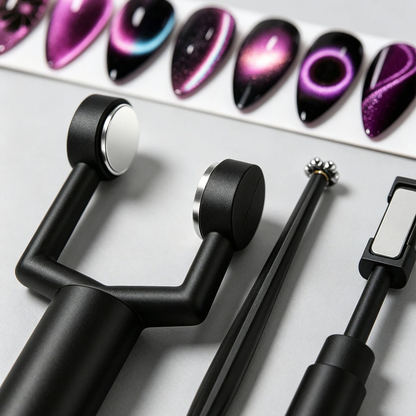 4-teiliges Nagelkunst-Magnet-Set, abnehmbarer Y-förmiger Magnetstift, doppelseitiger Katzenaugen-Magnet für Nagellack-Maniküre, magnetische Werkzeuge – Detail 3