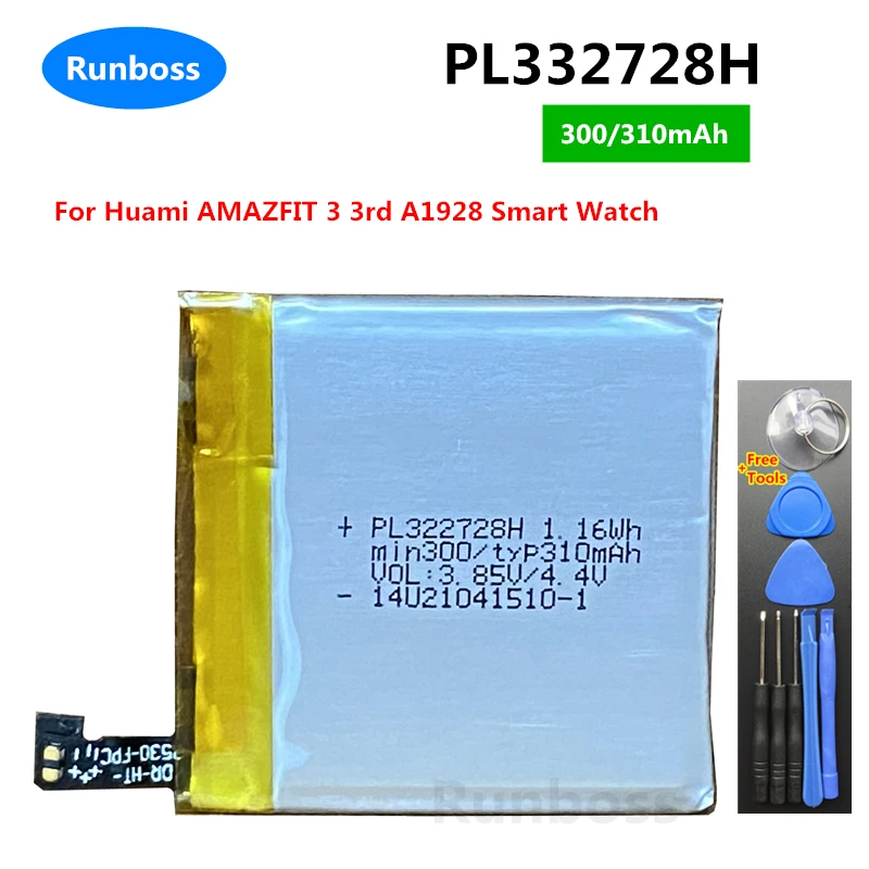 

New Original 3.8V 310mAh PL332728H 332728H Battery For Huami AMAZFIT 3 3rd A1928 Smart Watch+tools