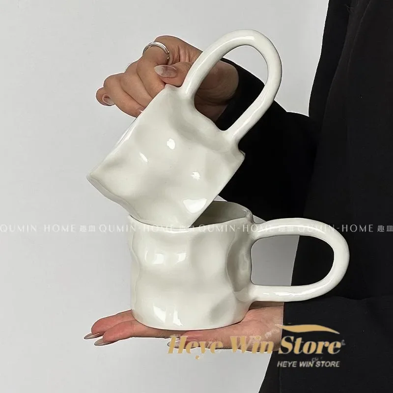 

Stone Patterned Long Handle Ceramic Cup, Niche Design Retro Handmade Mug, Household Coffee Cup Water Cup