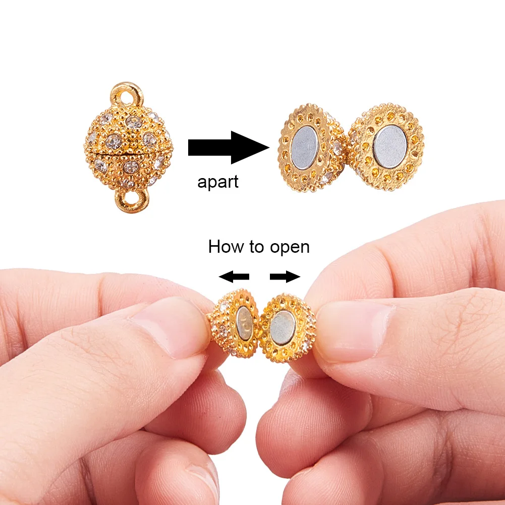 20 Sets Metal Color Round Alloy Magnetic Clasps With Crystal AB Rhinestone Bracelet Necklace DIY Jewelry Making Findings 21x14mm