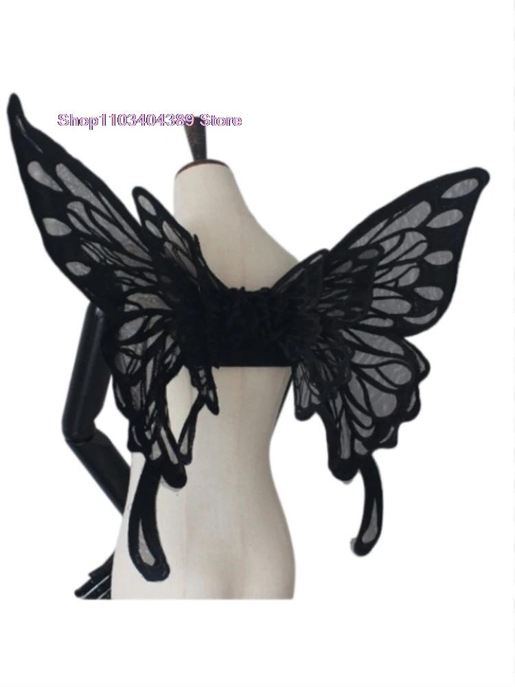 

Handmade Lace Embroidery Butterfly Wings Shooting Props Lolita Black White Diffuse Exhibition Cosplay Party Back Decoration