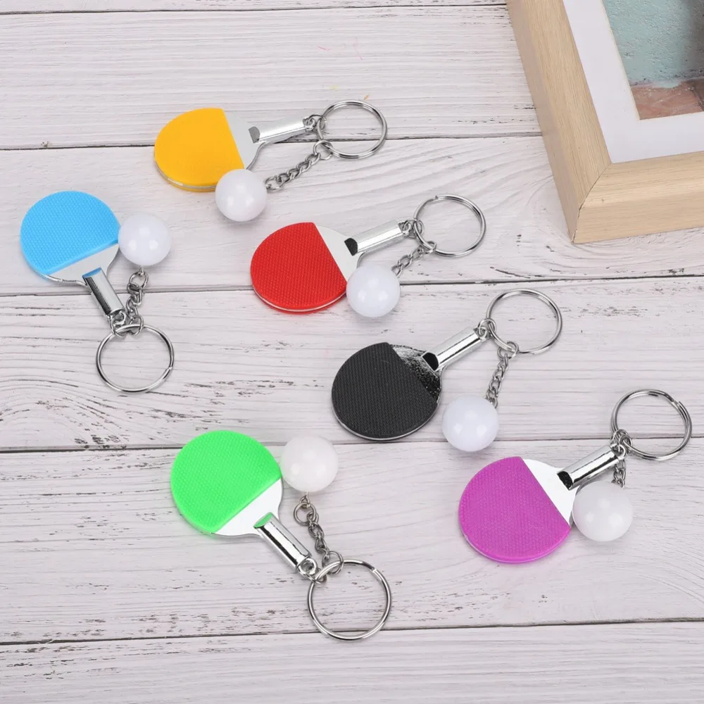 6pcs Bag Hangings Table Tennis Keychain Bag Keychain Design Racket Shape Mini Table Tennis Racket Keyring Sports Keyring