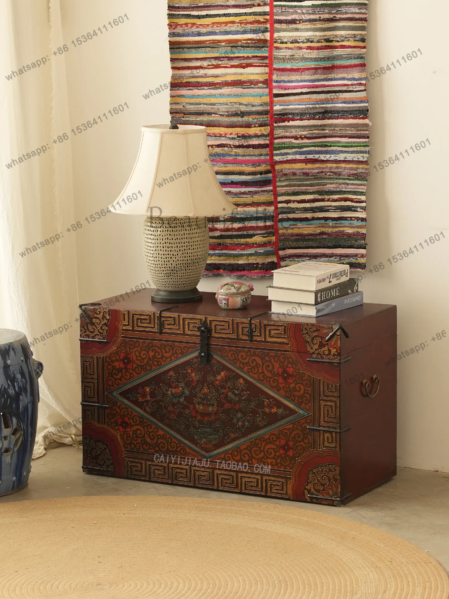LD Tibetan hand-painted buckle box solid wood painted pattern box painted box coffee table