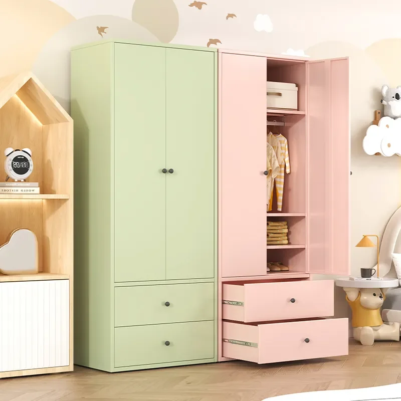 2 Door pink Kids Closet Wardrobes Bedroom Apartment Locker Armoire Steel Closet Wardrobe Storage Cabinetpromote sales