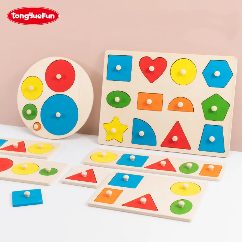 TongYueFun Montessori Games Education Wooden Toys Geometric Shapes 3d Puzzle Panel Jigsaw Hand Grasping Board Children Gift