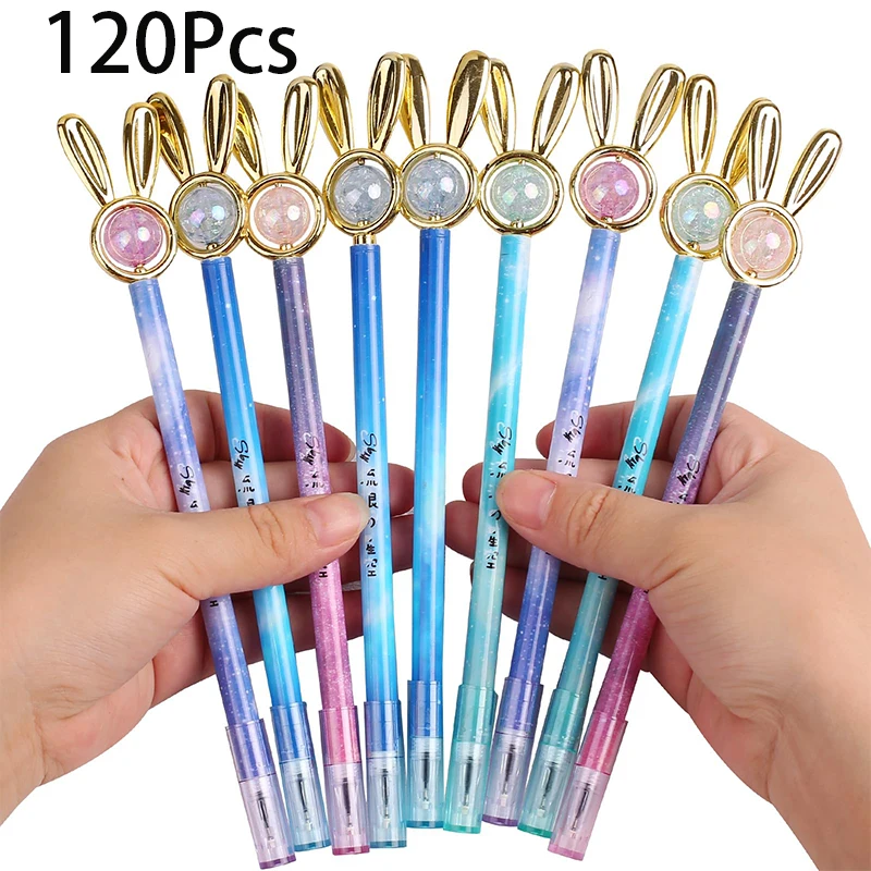 

120Pcs Cute Bunny Pens Rabbit Pens Pearl Gel Pen Starry Sky Pens 0.5mm Black Ink Pen For School Party Christmas Office