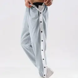 Mid-Rise Men Sweatpants Elastic Waistband Pockets Patchwork Color Side Button Placket Basketball Pants