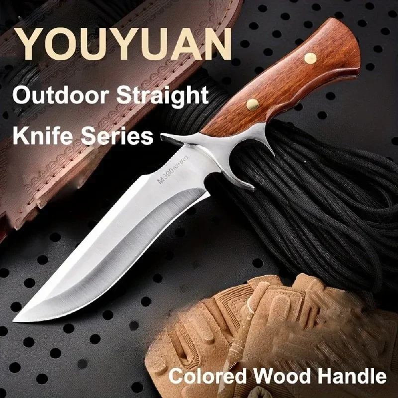 1PC Solid wood - outdoor camping straight knife, rivet reinforced, comfortable grip, suitable for fishing and hiking, men's gift