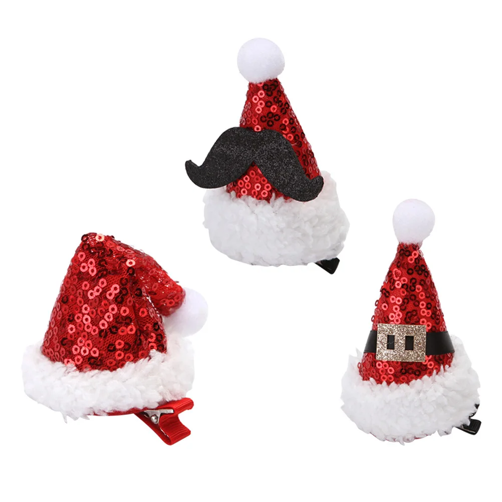 3 قطعة مقاطع الشعر قبعة سانتا الترتر الأحمر عيد الميلاد دبابيس الشعر التمساح كليب اكسسوارات الحفلات سانتا قبعة مقاطع الشعر دبابيس الشعر عيد الميلاد #3