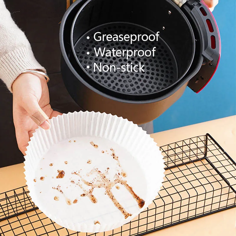 50Pcs Air Fryer Baking Paper Non-stick Paper Liner Disposable Baking Mats for Barbecue Plate Kitchen AirFryer Baking Pad Tools
