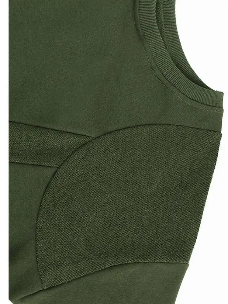 Sweat-shirt à manches longues et col rond pour femme, vert armée, avec cordon de serrage épissé, grande taille, mode printemps automne