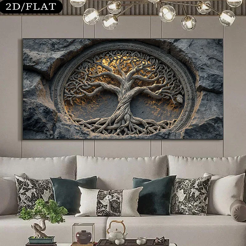 

2D/Flat Extra Large Tree of Life Canvas Wall Art,Modern Noframed Wall Art Decoration in Luxurious Living Room,Office and Bedroom