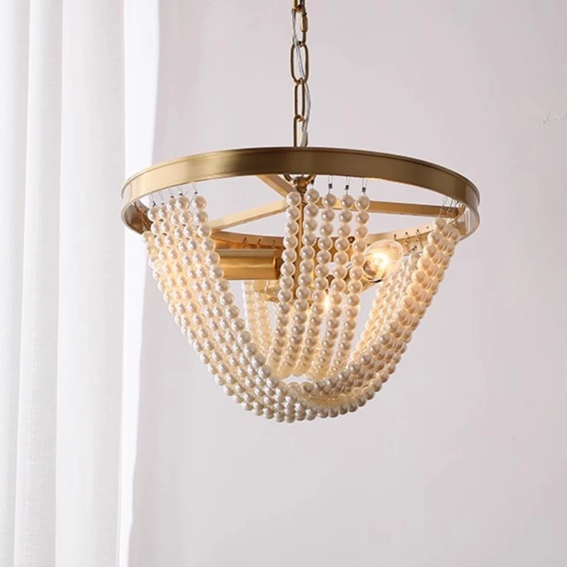 

Semi Luxury Style All Copper Light Luxury Bedroom Pearl Pendant Light Romantic Cream Style Corridor Decoration Foyer Lighting