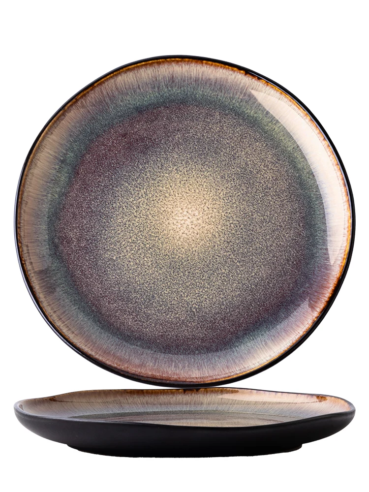 

1PC Retro 8.5-inch flat plate home light luxury pasta plate ceramic dessert tableware