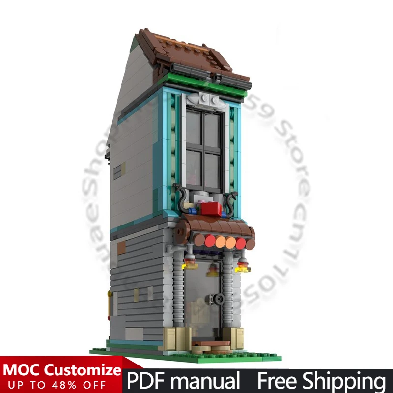 

725 деталей, миниатюрный домик-уличный домик, 2 модуля, конструктор MOC, настраиваемый, простой, развивающий, для детей, игрушка-конструктор, подарок на день рождения